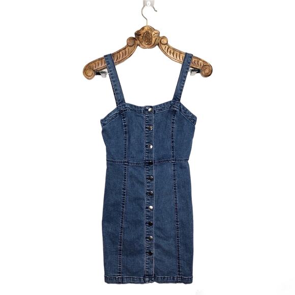 Aeropostale Denim Mini Dress Button Front Seam Detail A Line Blue Medium - Picture 1 of 7